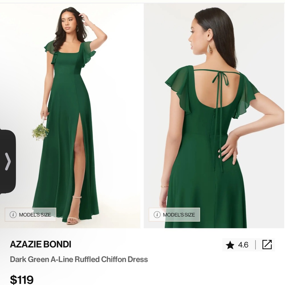 Azazie Dark Green A-Line Maxi Dress NWOT